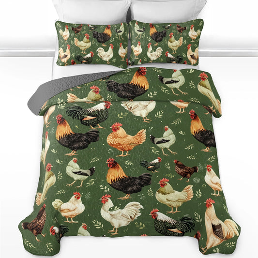 Shineful All Season Quilt 3-Piece Set Chicken Farm Fresh