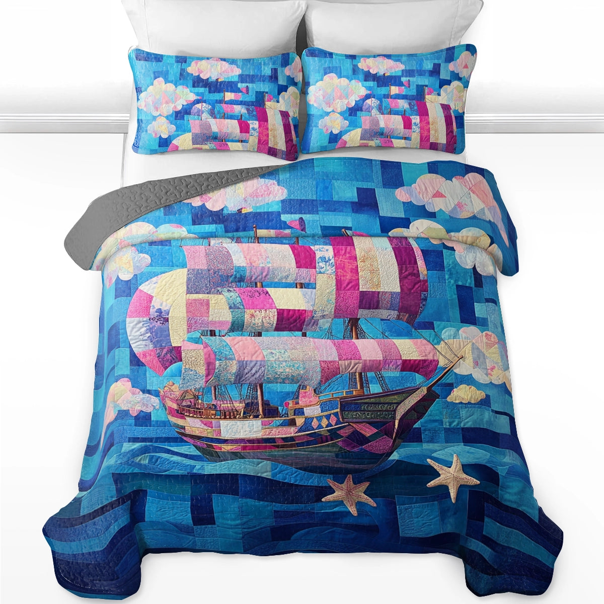 Shineful All Season Quilt 3-Piece Set Sailing Dreamship