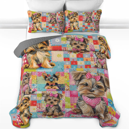 Shineful All Season Quilt 3-teiliges Set Adorable Yorkie Patchwork 