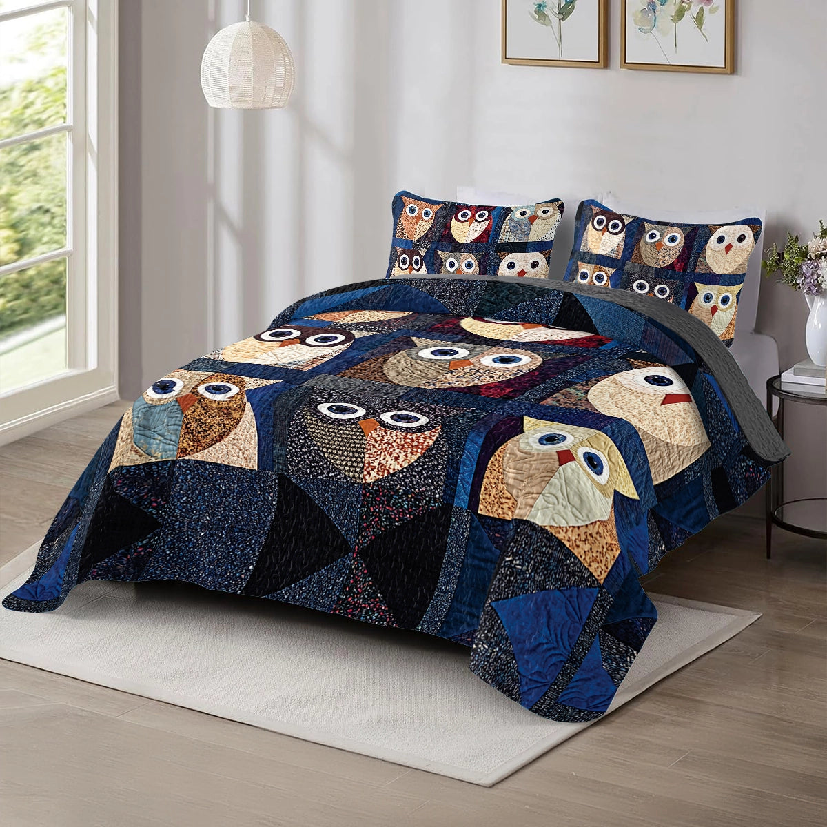 Shineful All Season Flat Print Quilt 3-Piece Set - Night Owl