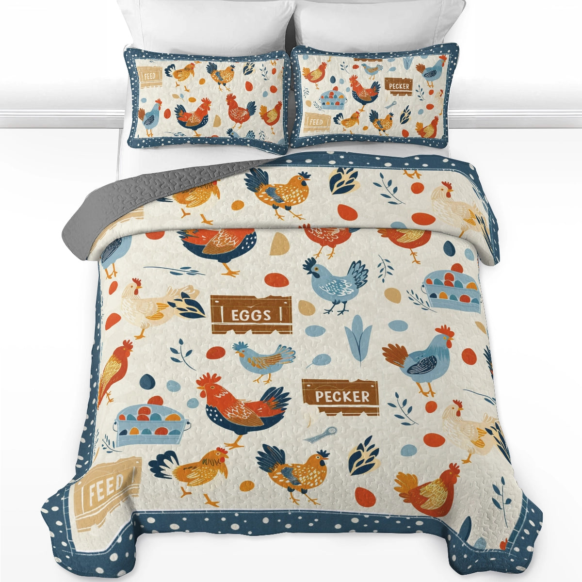 Shineful All Season Quilt 3-Piece Set Farmhouse Flock Chicken