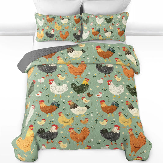 Shineful All Season Quilt 3-Piece Set Chicken Country Charm