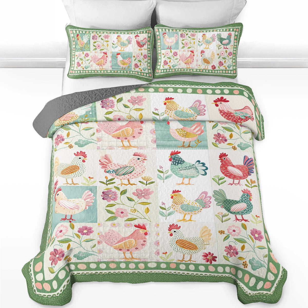 Shineful All Season Quilt 3-teiliges Set Chicken Springtime Hens