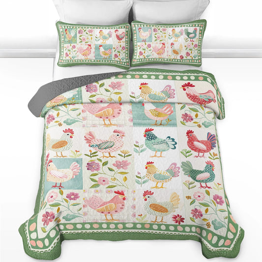 Shineful All Season Quilt 3-Piece Set Chicken Springtime Hens