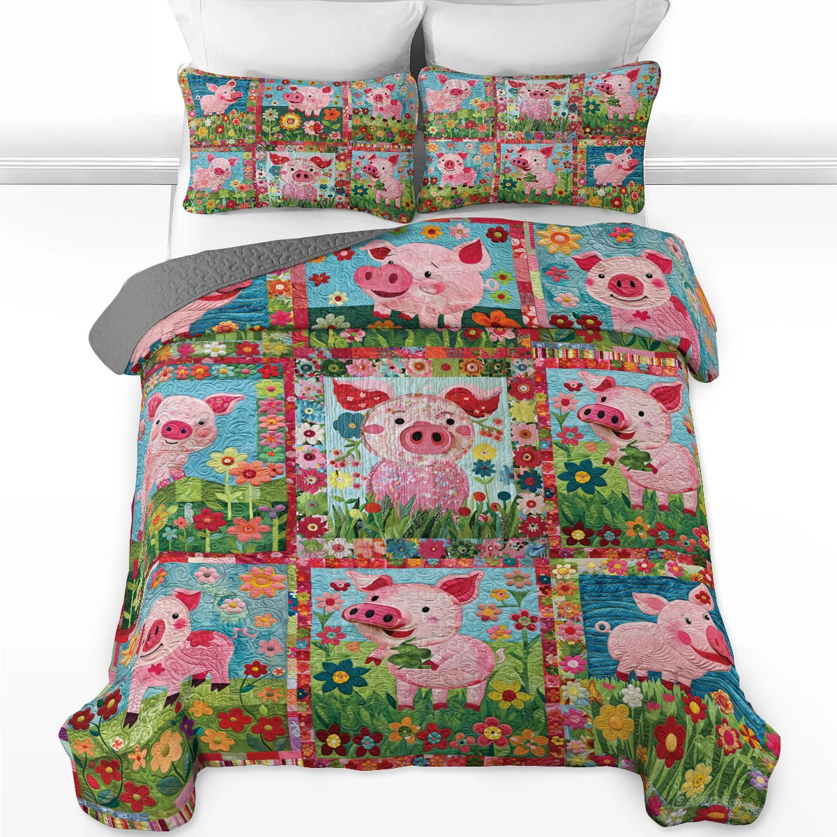 Shineful All Season Quilt 3-Piece Set Piggy Paradise Floral