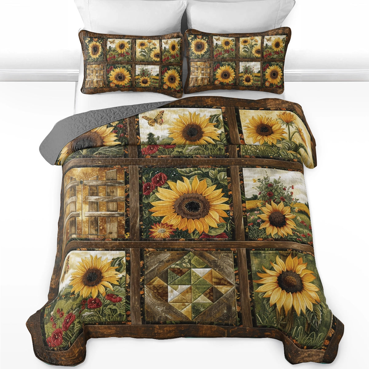 Shineful All Season Quilt 3-Piece Set Sunflower Sunlit Meadows