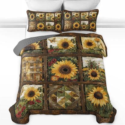 Shineful All Season Quilt 3-Piece Set Sunflower Sunlit Meadows