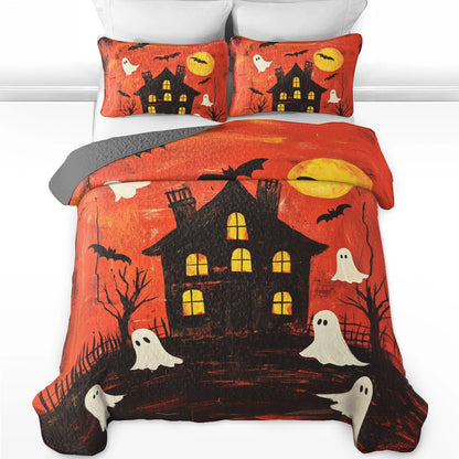 Shineful All Season Quilt 3-Piece Set Halloween Ghostly Manor