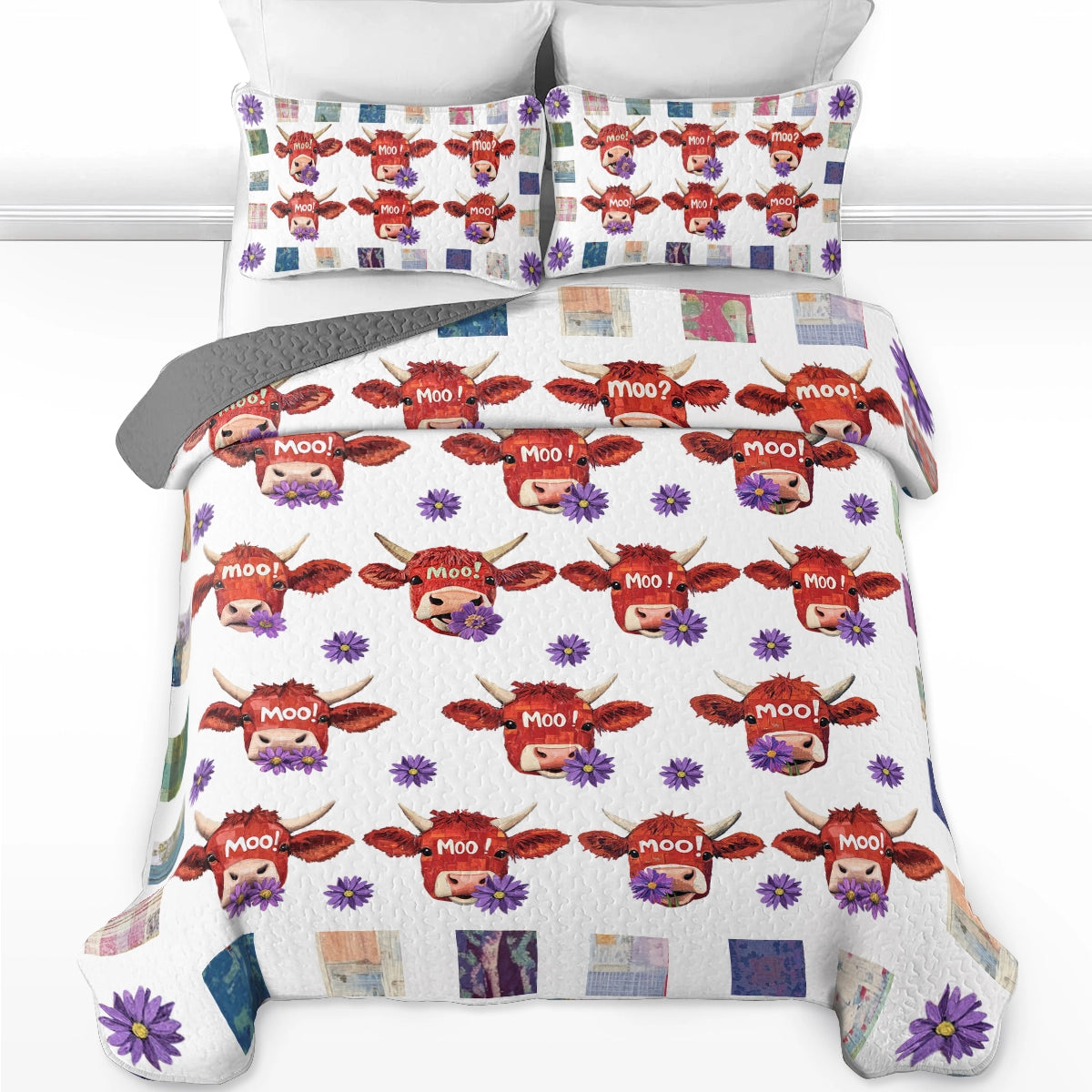 Shineful All Season Quilt 3-Piece Set Cute Cow Delight