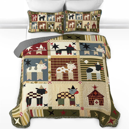 Shineful All Season Quilt 3-teiliges Set Cow Barnyard Bliss