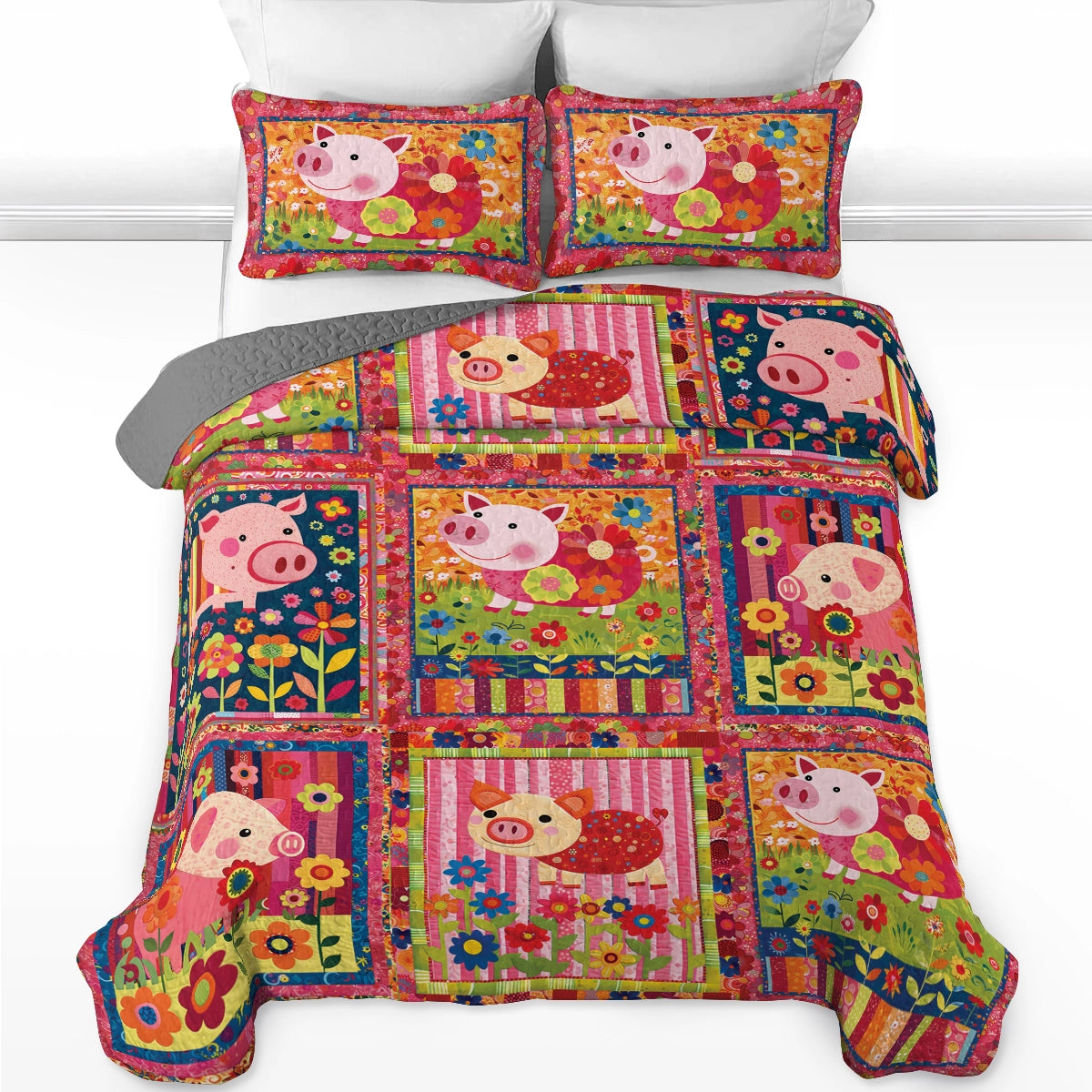 Shineful All Season Quilt 3-Piece Set Cheerful Pig