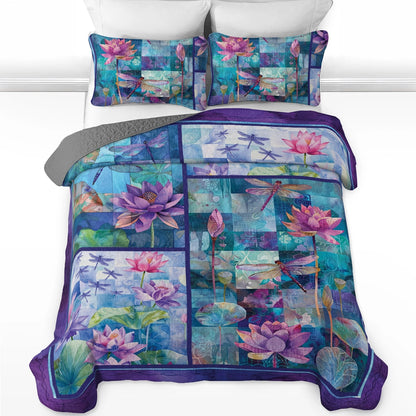 Shineful All Season Quilt 3-Piece Set Lotus Dragonfly Serenity