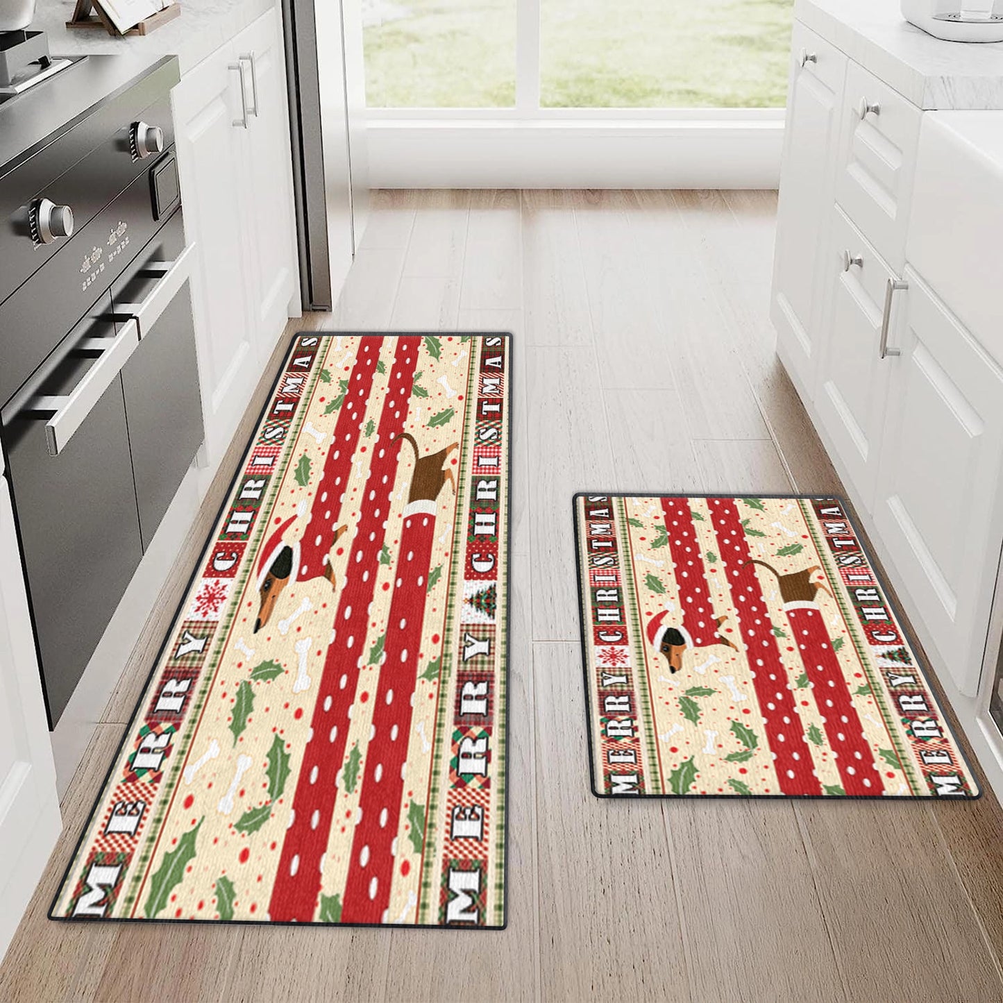 Shineful Ultra-Thin Non Skid Floor Mat, Kitchen Rugs Christmas Playful Dachshund