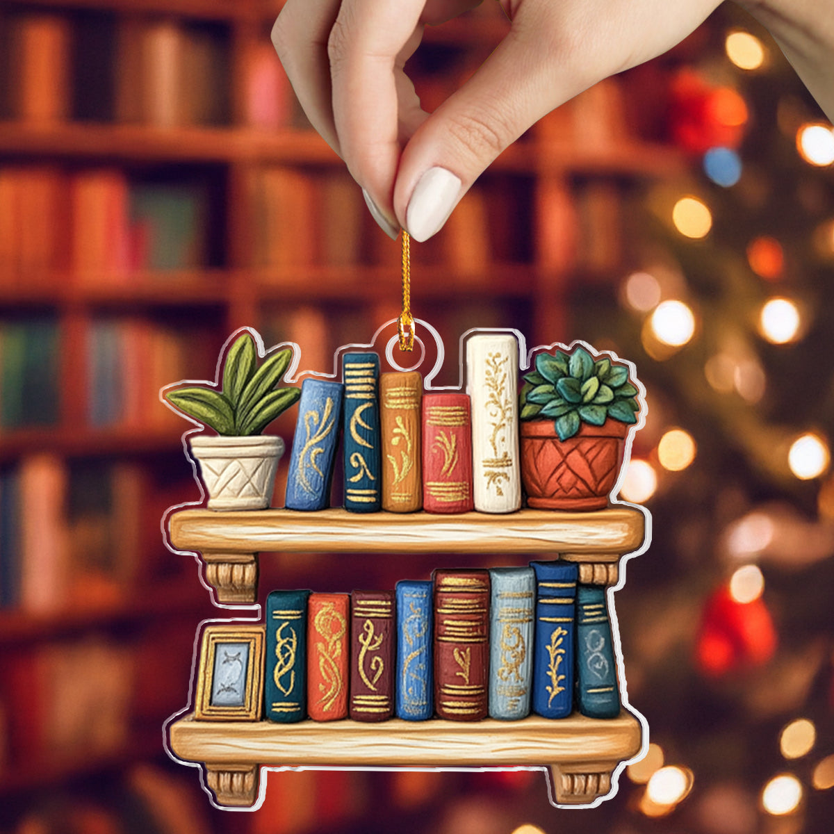 Glänzendes 2D-Acryl-Ornament – ​​Gemütliches Bücherregal