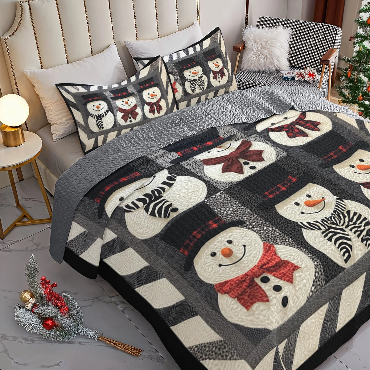 Shineful All Season Quilt 3-Piece Set Dapper Snowman