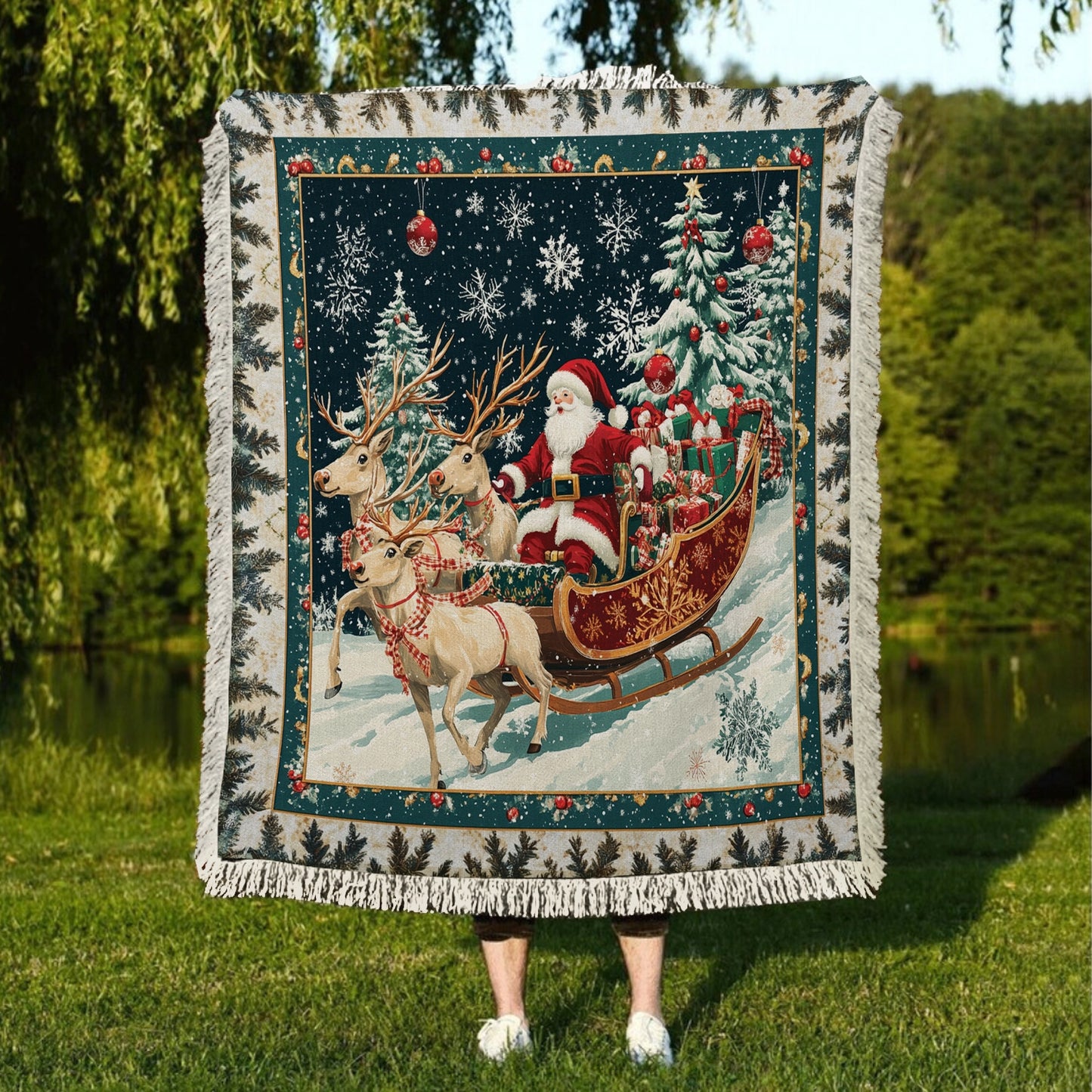 Shineful Woven Tapestry Throw Blanket - Christmas Sleigh Ride