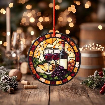 Glänzendes 2D-Acryl-Ornament – ​​Wein und Käse aus Glas