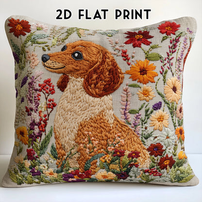 Shineful Pillow 2D Flat Print Dachshund Garden Companion