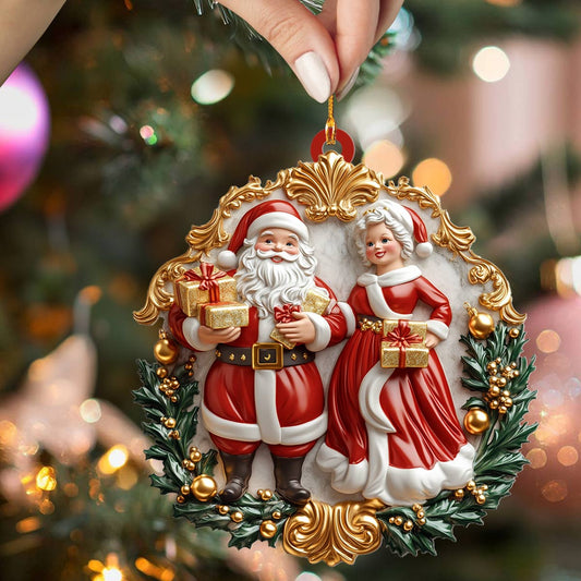 Glänzendes 2D-Acryl-Ornament „Santa &amp; Mrs. Claus“ für den Urlaub 