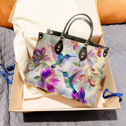 Glänzende Ledertasche Floral Hummingbird Elegance