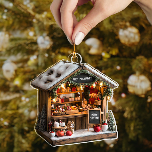 Glänzendes 2D-Acryl-Ornament – ​​Weihnachtsmarktstand 