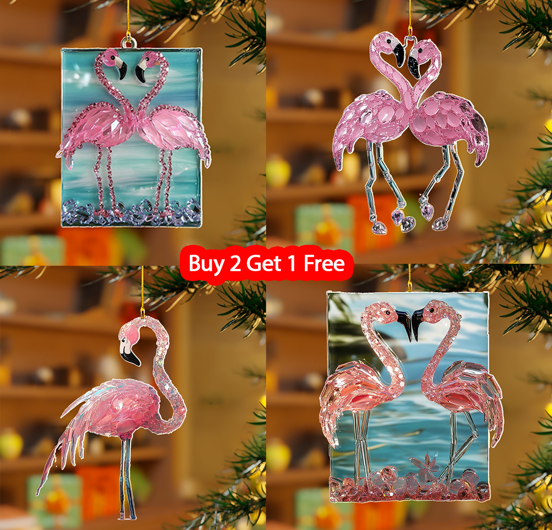 Glänzendes 2D-Ornament aus Acryl – Flamingo Sparkle