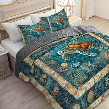 Shineful All Season Quilt 3-Piece Set Underwater Turtle