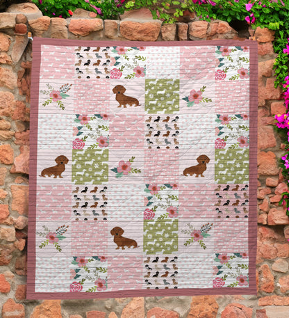 Shineful Flat Print Faux Quilt Blanket Dachshund Dream