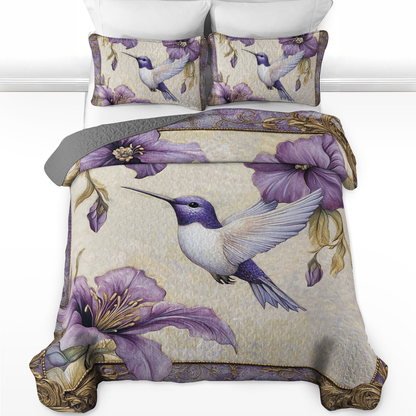 Shineful All Season Quilt 3-Piece Set - Regal Purple Hummingbird