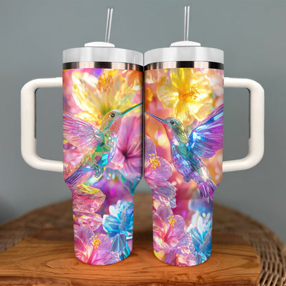 Shineful Glossy Tumbler Crystal Floral Hummingbird