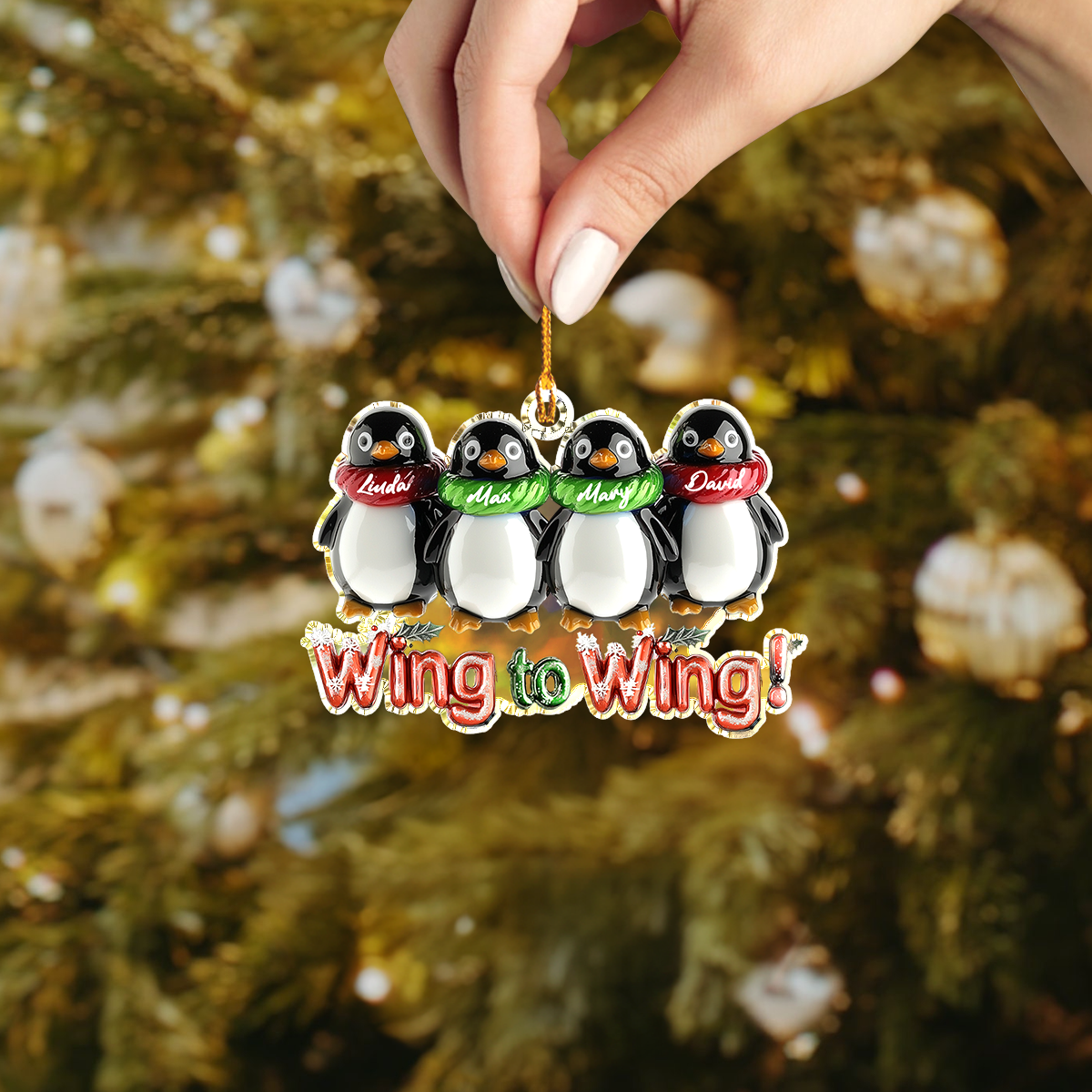 Shineful Personalisierte 2D Acryl Ornament Festliche Pinguine Familie Von 4