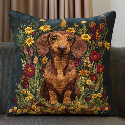 Shineful Pillow 2D Flat Print Funny Dachshund Flower Charm