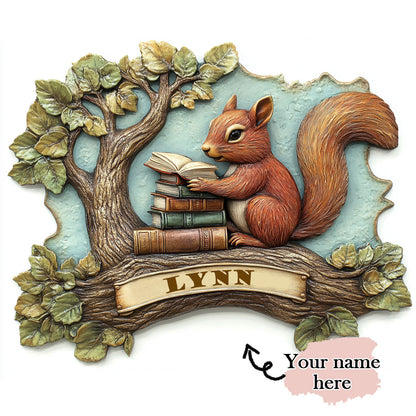 Shineful 2D Metal Sign Personalized Reading Squirrel