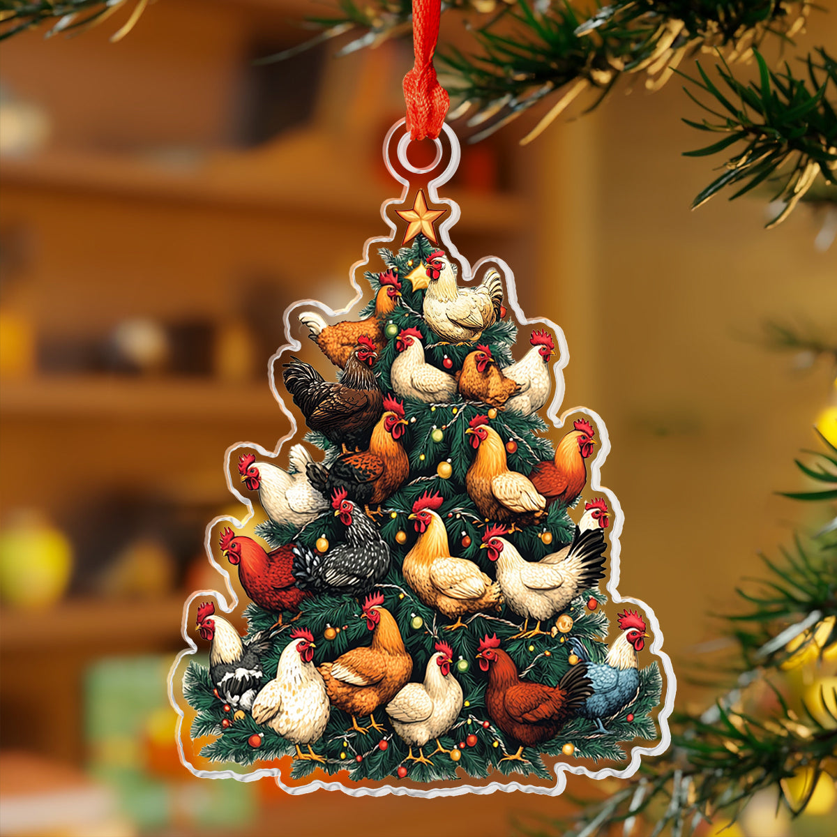 Glänzendes 2D Acrylornament Huhn Weihnachtsbaum