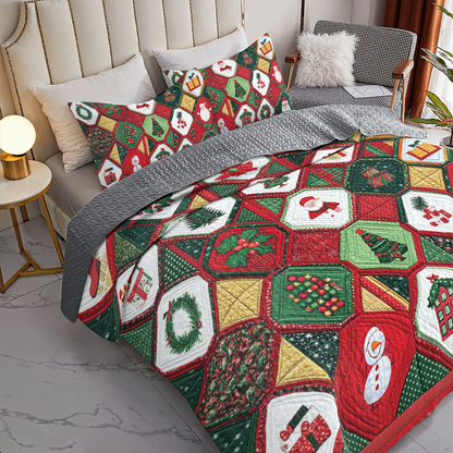 Glänzendes 3-teiliges Quilt-Set für alle Jahreszeiten – Yuletide Dreams Quilt 