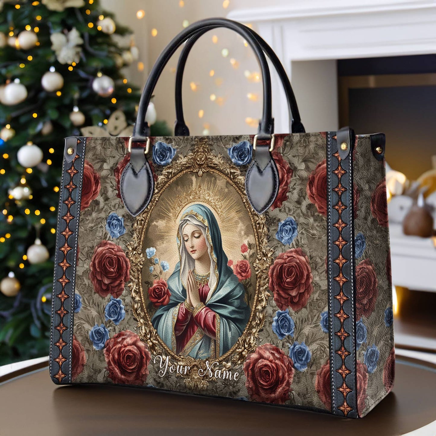 Glänzende Ledertasche Heavenly Rose and Mary