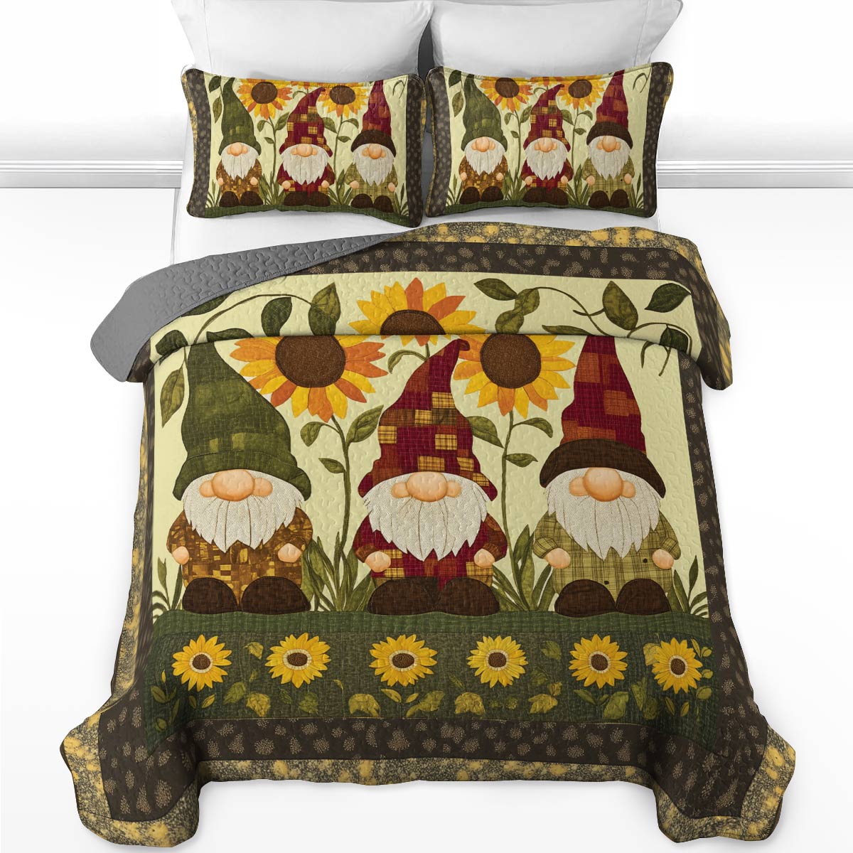 Shineful All Season Quilt 3-Piece Set - Sunflower Gnomes