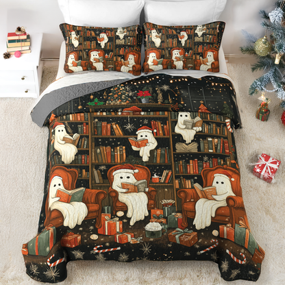 Shineful All Season Quilt 3-Piece Set Spooky Christmas Bookshelf