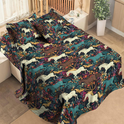 Shineful 4-Piece Bed Sheet Set Horse Floral