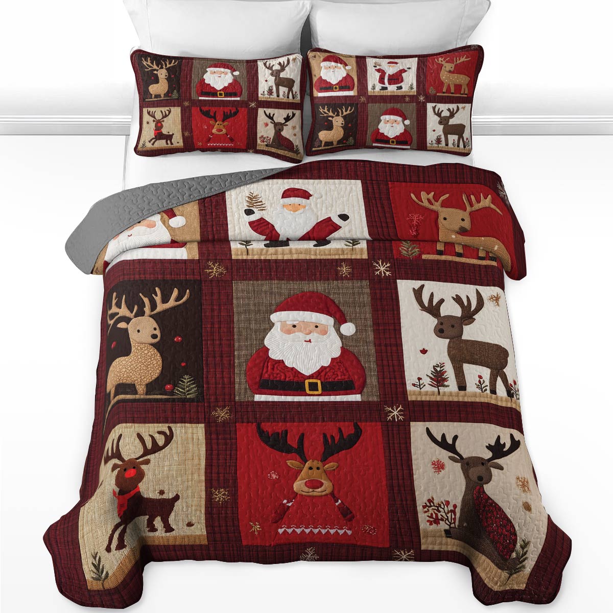 Shineful All Season Quilt 3-Piece Set - Cozy Santa & Reindeer