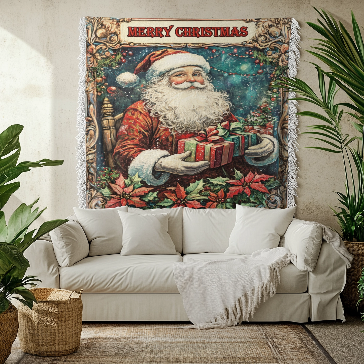 Shineful Woven Tapestry Throw Blanket Santa's Cheerful Gift