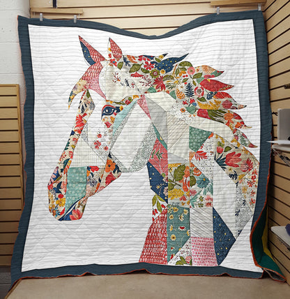 Shineful Flat Print Faux Quilt Blanket - Charming Floral Horse