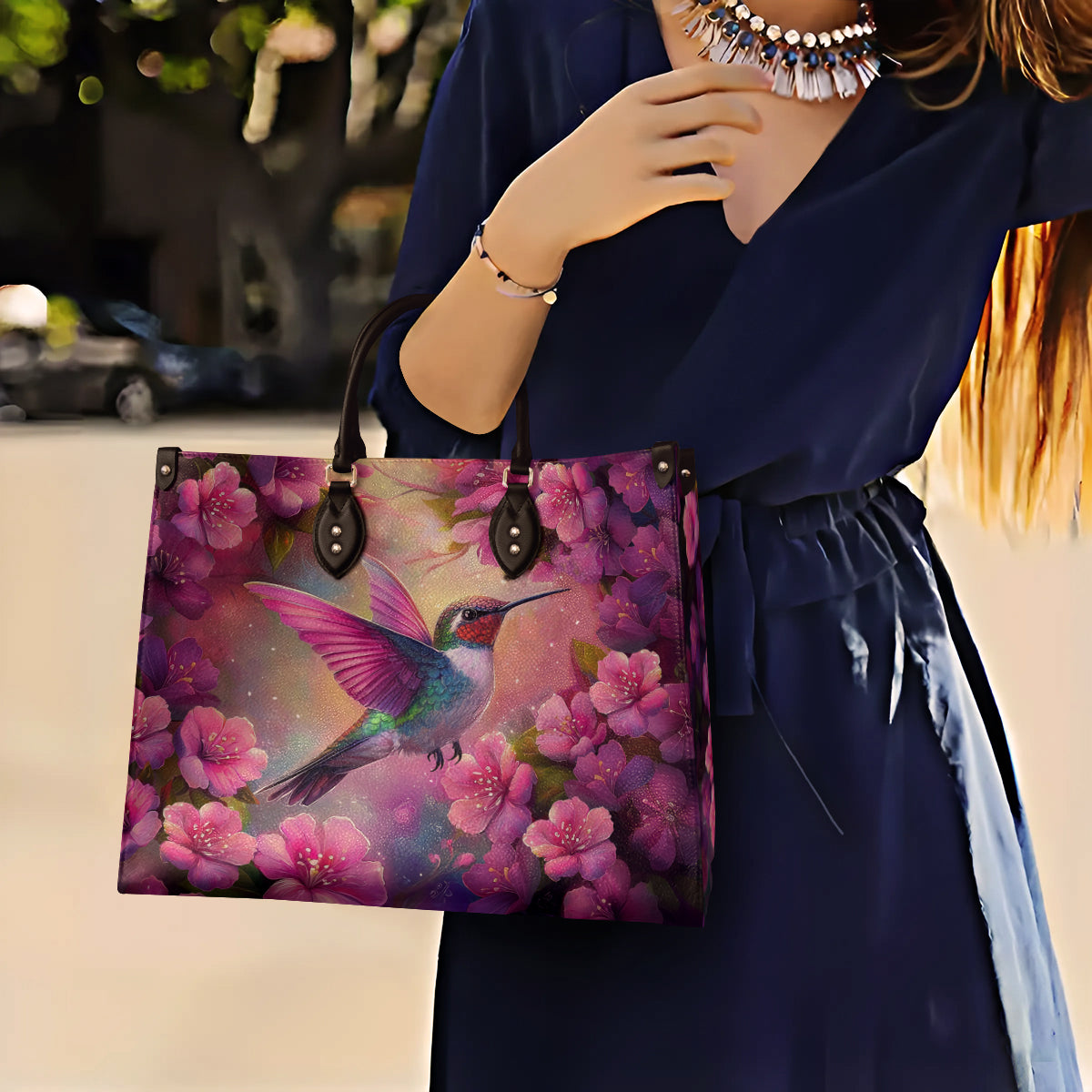 Shineful Leather Bag Blossom Hummingbird