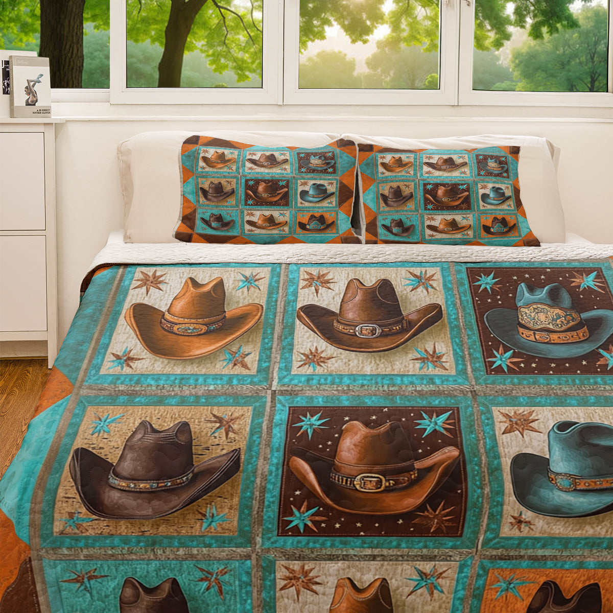 Shineful All Season Quilt 3-Piece Set Western Cowboy Hat Collection