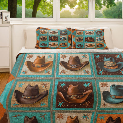 Shineful All Season Quilt 3-Piece Set Western Cowboy Hat Collection