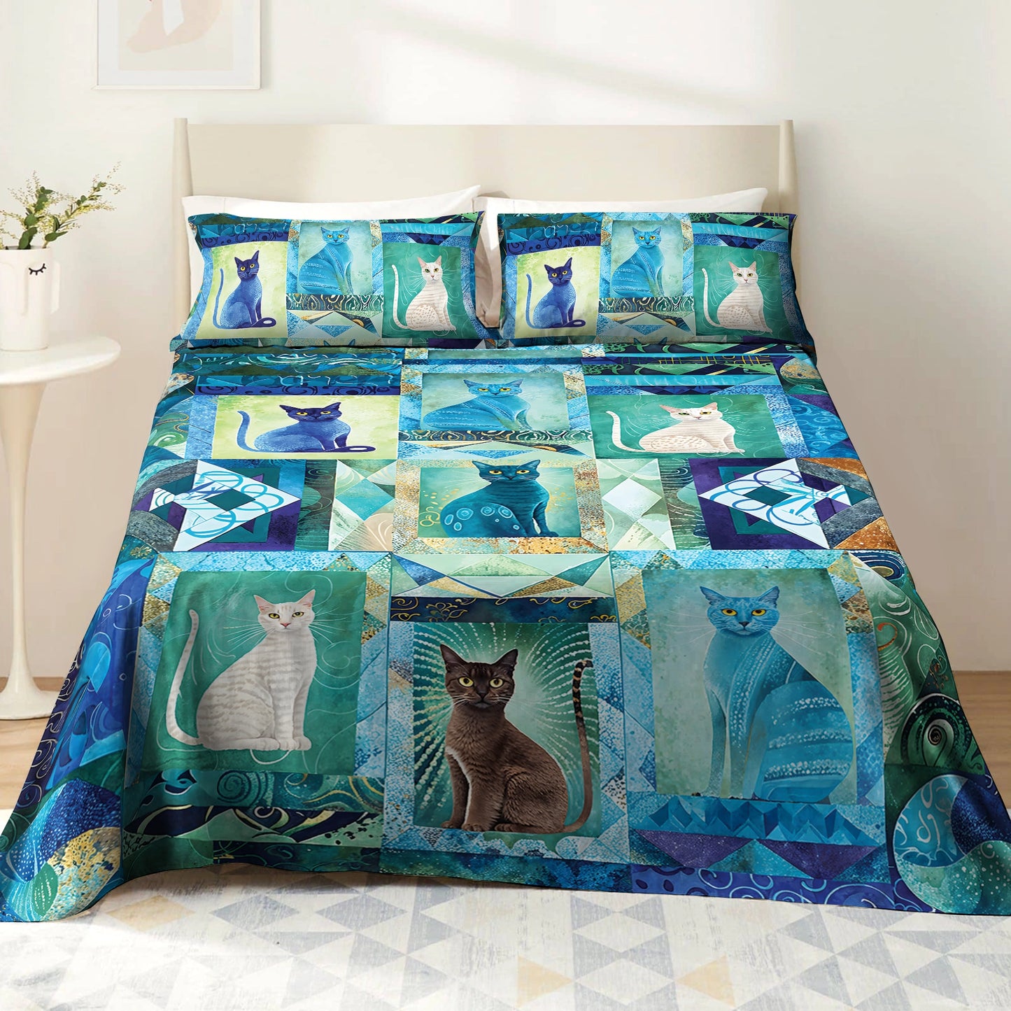 Shineful 4-Piece Bed Sheet Set Mystic Cat