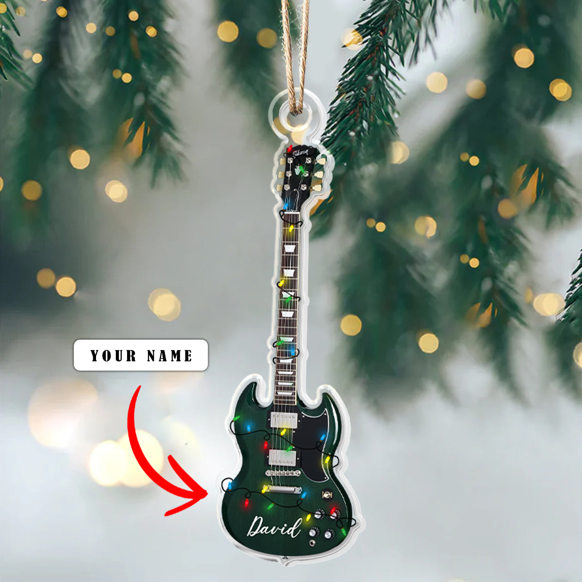 Glänzendes personalisiertes 2D-Acryl-Ornament – ​​Gibson SG-Gitarre 