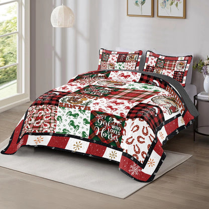 Shineful All Season Quilt 3-Piece Set Horse Christmas Cowgirl Spirit