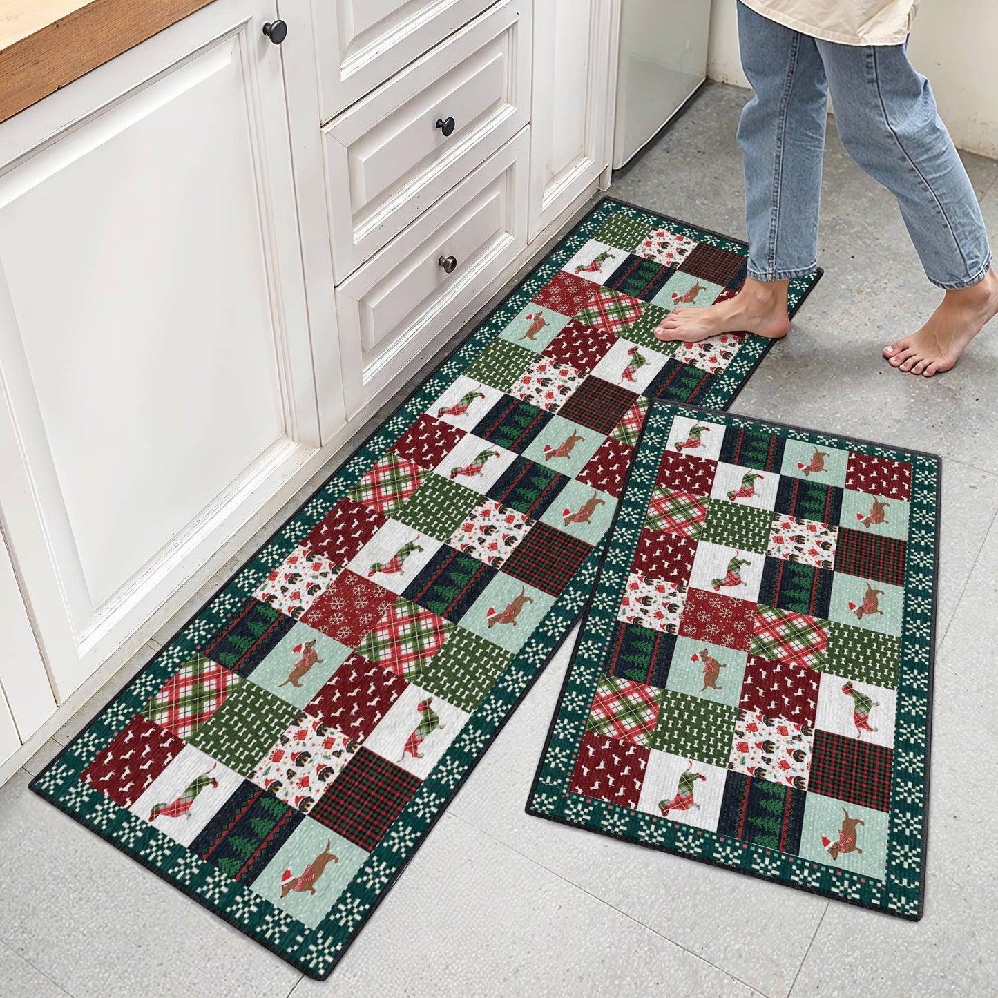 Shineful Ultra-Thin Non Skid Floor Mat, Kitchen Rugs Christmas Dachshund