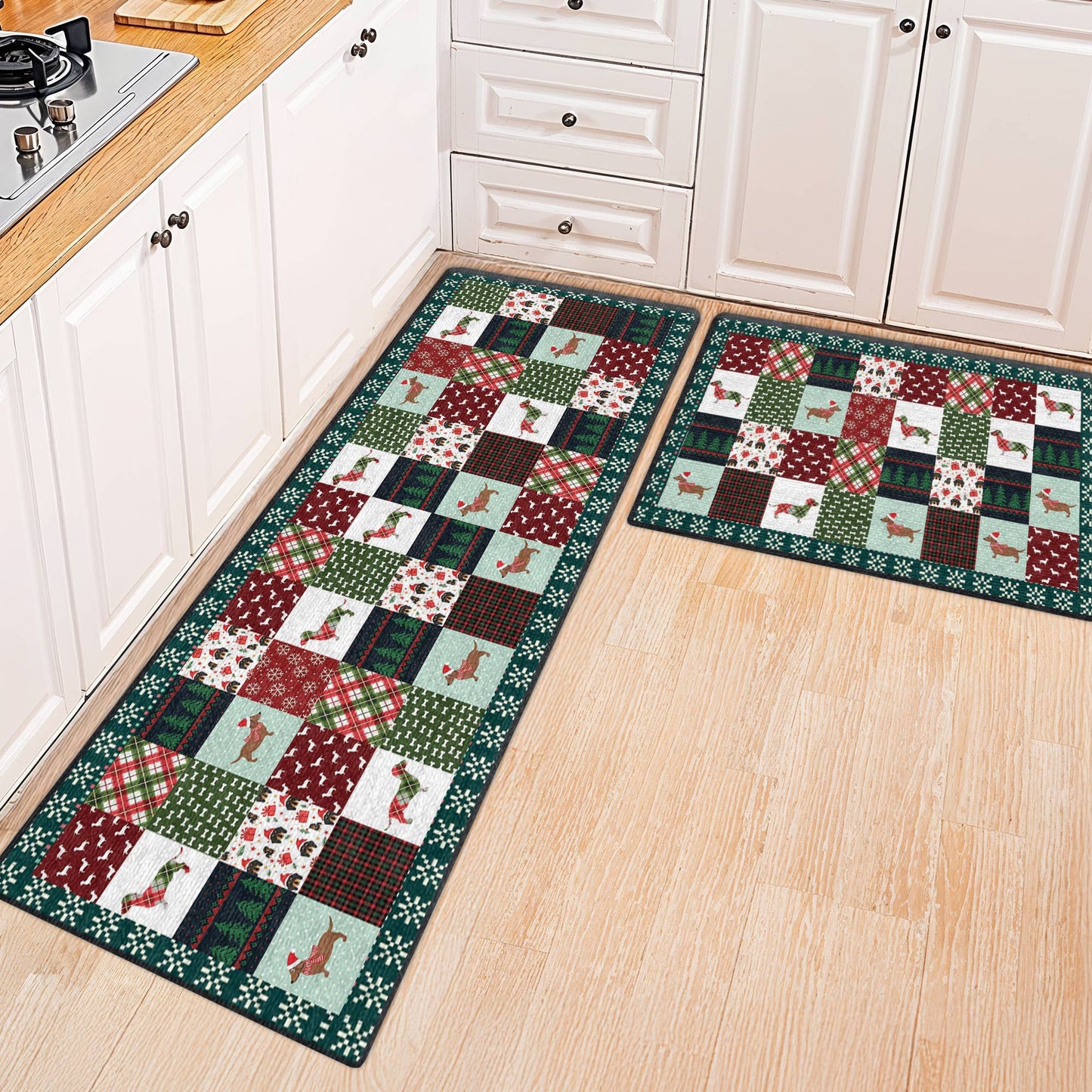 Shineful Ultra-Thin Non Skid Floor Mat, Kitchen Rugs Christmas Dachshund